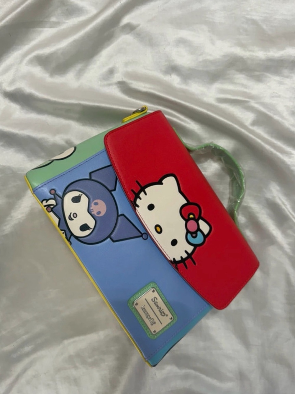 Sanrio Hello Kitty Colorblock Satchel in Red, Blue, Green